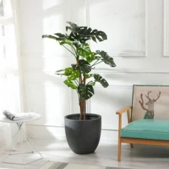 LuxenHome Round Tapered 17.2" H Flower Pot Planter Gray 12 LuxenHome Round Tapered 17.2" H Flower Pot Planter Gray -LuxenHome GUEST dd702dfb a13c 4bb4 8535 d9f1d7987313