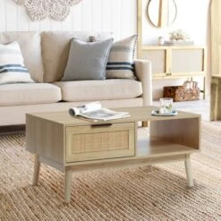 LuxenHome White Oak Finish Wood And Rattan Coffee Table Brown 12 LuxenHome White Oak Finish Wood And Rattan Coffee Table Brown -LuxenHome GUEST de061044 397e 458a aa15 ffc2338cc62b