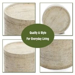 LuxenHome Beige And Brown MgO 13.6" Round Side Table For Indoor And Outdoor -LuxenHome GUEST de2ef8c5 e35c 4584 85a3 fd936db9c194