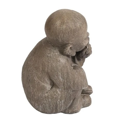 LuxenHome 15" Weathered Brown MgO Quiet Little Buddha Monk Garden Statue 3 LuxenHome 15" Weathered Brown MgO Quiet Little Buddha Monk Garden Statue - Image 3