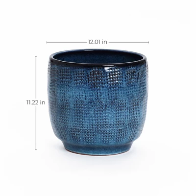 LuxenHome 12-Inch Ocean Blue Ceramic Planter Indoor Outdoor Plant Pot With Drainage Hole And Plug Modern Glazed Round Flower Pot Planter 7 LuxenHome 12-Inch Ocean Blue Ceramic Planter Indoor Outdoor Plant Pot With Drainage Hole And Plug Modern Glazed Round Flower Pot Planter - Image 7