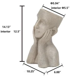 LuxenHome Speckled Beige MgO Happy Bust Head Planter -LuxenHome GUEST dec1ecc7 c7bd 428c a8fa d34dfe809847