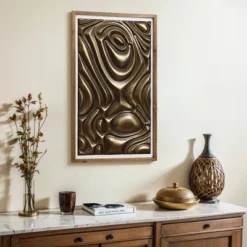 LuxenHome Gold Metal Abstract Wood Framed 20"W X 32" H Wall Decor