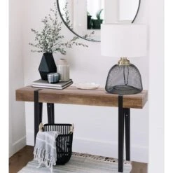 LuxenHome Oak Finish MDF Wood Black Metal Console & Entry Table 22 LuxenHome Oak Finish MDF Wood Black Metal Console & Entry Table -LuxenHome GUEST df40a994 9288 49da 85d9 7eb7ef94ff70