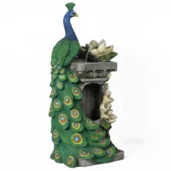 LuxenHome Resin Blue And Green Peacock Outdoor Fountain Garden Fountain With LED Light -LuxenHome GUEST df70281c b6dd 4091 bb2f cc0c6575a1a3