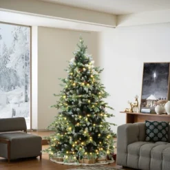 LuxenHome 6Ft Pre-Lit Green Full Artificial Christmas Tree With Red Berries And Metal Stand -LuxenHome GUEST dfa11af5 1b9e 4c71 b1d0 f3f33a8f5355