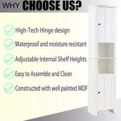 LuxenHome White MDF Wood 67-Inch Tall Tower Bathroom Linen Cabinet -LuxenHome GUEST dfad104f afd1 4416 8ba3 58373dd7d432