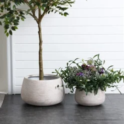 LuxenHome Rustic Indoor/Outdoor Planter – Round MgO Pot With Ribbed Texture 11 LuxenHome Rustic Indoor/Outdoor Planter – Round MgO Pot With Ribbed Texture -LuxenHome GUEST dfea519e 02c0 43e2 a966 fdf859c9f99b
