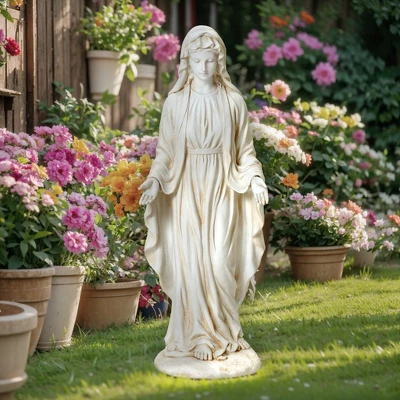 LuxenHome 30.5" LuxenHome Virgin Mary Statue, 30.5'' Ivory Religious Blessed Mother Indoor Outdoor Garden Sculptures Off-White 3 LuxenHome 30.5" LuxenHome Virgin Mary Statue, 30.5'' Ivory Religious Blessed Mother Indoor Outdoor Garden Sculptures Off-White - Image 3