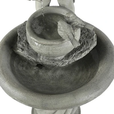 LuxenHome Gray Resin Cherub Birdbath Outdoor Fountain 6 LuxenHome Gray Resin Cherub Birdbath Outdoor Fountain - Image 6