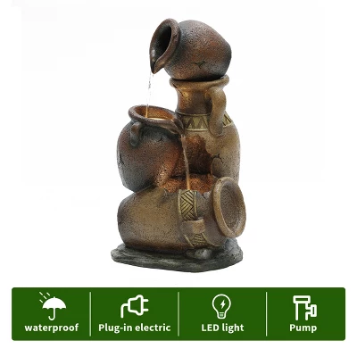 LuxenHome Brown Urns Resin Outdoor Fountain With Lights 7 LuxenHome Brown Urns Resin Outdoor Fountain With Lights - Image 7