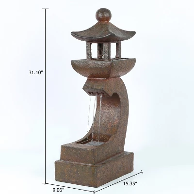 LuxenHome Resin Japanese Pagoda Fountain With LED Light 7 LuxenHome Resin Japanese Pagoda Fountain With LED Light - Image 7