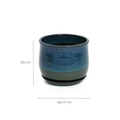 LuxenHome Blue And Green Ombre Round Decorative Ceramic Planter Pot -LuxenHome GUEST e12c6566 b505 4e2a b110 7aa57ce8376d