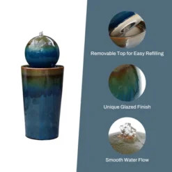 LuxenHome 30" Ceramic Outdoor Water Fountain, Glazed Blue Bubbling Sphere Garden Water Fountain Outdoor And Indoor -LuxenHome GUEST e2403dcb 2993 4bc3 b985 ec913e69eb75