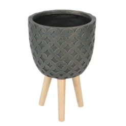 LuxenHome Butterfly Embossed Brown 12.3" Round MgO Planter With Wood Legs 11 LuxenHome Butterfly Embossed Brown 12.3" Round MgO Planter With Wood Legs -LuxenHome GUEST e243614a 0161 4d8f 9b67 d815b93ce93b