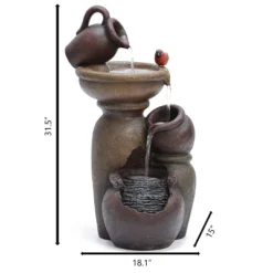 LuxenHome Rustic Brown Resin Pitcher And Urns Birdbath Bowl Outdoor Fountain -LuxenHome GUEST e2597b7c 7d66 4005 a2c7 024c16ec1cee