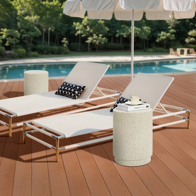LuxenHome Outdoor Side Table, 17" Ivory White Cement Round Patio End Table,Outdoor Coffee Table For Garden Poolside,Accent Side Table 3 LuxenHome Outdoor Side Table, 17" Ivory White Cement Round Patio End Table,Outdoor Coffee Table For Garden Poolside,Accent Side Table - Image 3
