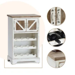 LuxenHome White And Natural Wood 2-Door Wine Cabinet 21 LuxenHome White And Natural Wood 2-Door Wine Cabinet -LuxenHome GUEST e310c4d1 61cd 4205 b5b5 86cc15f1c85b