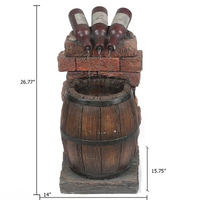 LuxenHome Resin Wine Bottle And Barrel Outdoor Fountain With LED Lights 4 LuxenHome Resin Wine Bottle And Barrel Outdoor Fountain With LED Lights - Image 4