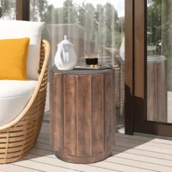 LuxenHome Outdoor Side Table,18" Weathered Copper Brown Cement Round Patio End Table,Accent Table For Outdoor And Indoor -LuxenHome GUEST e49ed55d bdfa 419b bdc7 0d3ffd66b4eb