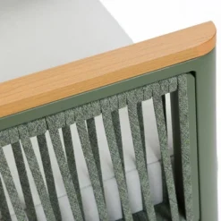 LuxenHome Outdoor Aluminum With Wood-Style Plastic Armchairs With Cushions, Set Of 2 -LuxenHome GUEST e5b93440 7250 482b 9519 7b4afc171f03