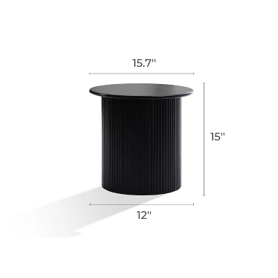 LuxenHome 15" Extra Small Accent Table Fluted Fir And MDF Wood Round Side Table Mid Century Modern Short End Table For Living Room, Bedroom Black 2 LuxenHome 15" Extra Small Accent Table Fluted Fir And MDF Wood Round Side Table Mid Century Modern Short End Table For Living Room, Bedroom Black - Image 2