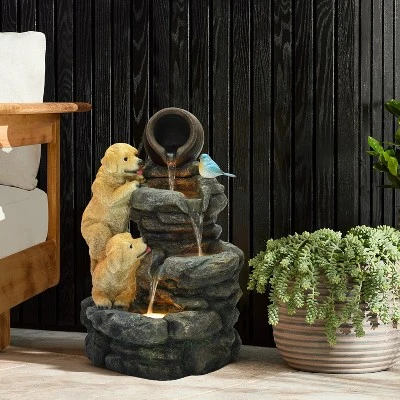 LuxenHome 26” Puppy And Rock Resin Outdoor Water Fountain With LED Lights, Outdoor And Indoor Waterfalls For Patio, Garden Decor Multicolored 6 LuxenHome 26” Puppy And Rock Resin Outdoor Water Fountain With LED Lights, Outdoor And Indoor Waterfalls For Patio, Garden Decor Multicolored - Image 6