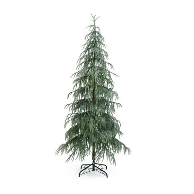 LuxenHome 6.5Ft Pre-Lit Slim Artificial Cedar Christmas Tree With Metal Stand Green 7 LuxenHome 6.5Ft Pre-Lit Slim Artificial Cedar Christmas Tree With Metal Stand Green - Image 7