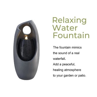 LuxenHome 28.5" Gray Resin Curve Column Sculpture Outdoor Water Fountain With Lights, Garden Waterfall Fountains Indoor And Outdoor Use 5 LuxenHome 28.5" Gray Resin Curve Column Sculpture Outdoor Water Fountain With Lights, Garden Waterfall Fountains Indoor And Outdoor Use - Image 5