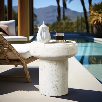 LuxenHome Off White MgO Round 18.5-Inch Tall Side Table, Indoor And Outdoor Off-White 2 LuxenHome Off White MgO Round 18.5-Inch Tall Side Table, Indoor And Outdoor Off-White - Image 2