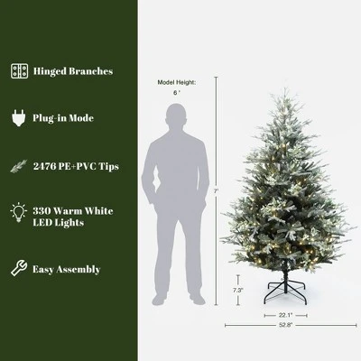 LuxenHome 7Ft Pre-Lit Green Artificial Fir Christmas Tree With Mistletoe Decorations And Metal Stand 3 LuxenHome 7Ft Pre-Lit Green Artificial Fir Christmas Tree With Mistletoe Decorations And Metal Stand - Image 3