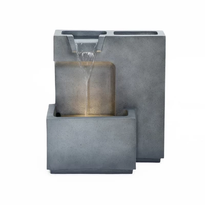 LuxenHome 20" Cascading Rectangle Water Fountain Outdoor With Planter And LED Lights, Resin Garden Garden Waterfall For Patio, Yard Gray 6 LuxenHome 20" Cascading Rectangle Water Fountain Outdoor With Planter And LED Lights, Resin Garden Garden Waterfall For Patio, Yard Gray - Image 6