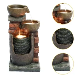 LuxenHome 23" H Bowls And Bricks Resin Outdoor Fountain With Lights Brown 20 LuxenHome 23" H Bowls And Bricks Resin Outdoor Fountain With Lights Brown -LuxenHome GUEST e93cc9a5 51ae 41b2 a29d 2ce51ac84d69