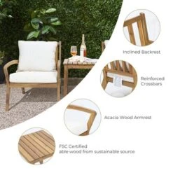 LuxenHome Outdoor Acacia Wood Side Table And Set Of 2 Armchairs With White Cushions 17 LuxenHome Outdoor Acacia Wood Side Table And Set Of 2 Armchairs With White Cushions -LuxenHome GUEST e9dc87bf a54e 4f42 9296 6094f35cce86