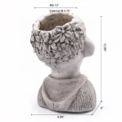 LuxenHome Gray MgO Kissing Flower Child Bust Planter -LuxenHome GUEST ea3c1e9d dd98 4503 944c a714ebf5a1bd