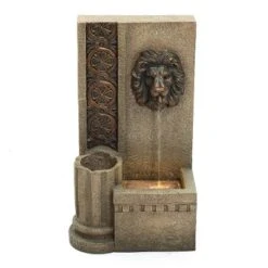 LuxenHome 25.8" H Sandstone Resin Regal Lion Head Floor Outdoor Water Fountain With Lights Brown -LuxenHome GUEST ea986205 17ee 4152 94e0 5a5ade74e9c8