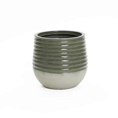 LuxenHome Decorative Resin Planter – Emerald Ribbed Top And Ivory Base With Drainage Hole 9 LuxenHome Decorative Resin Planter – Emerald Ribbed Top And Ivory Base With Drainage Hole - Image 9