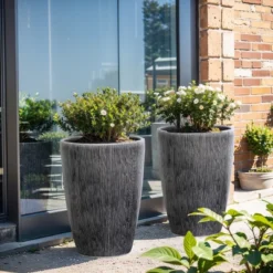 LuxenHome 17" H Ceramic Tall Planter Indoor Outdoor Large Plant Pot With Drainage Hole And Plug Modern Sea Gray Glazed Flower Pot Planter -LuxenHome GUEST eb1d50ff 63b3 4d66 a823 efe2088f151a