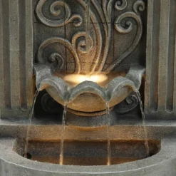 LuxenHome 29.7" H Gray Resin Elegant Wall Freestanding Outdoor Water Fountain With Lights -LuxenHome GUEST eb3e669d 14c0 423e b96c a16a148e54fd