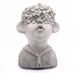 LuxenHome Gray MgO Kissing Flower Child Bust Planter -LuxenHome GUEST eba5b2c1 c901 4d2d 8ebc f9a1cb2463b6