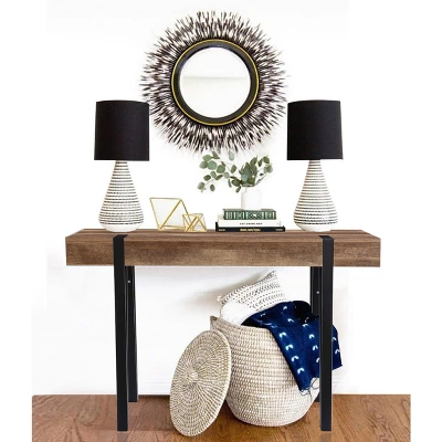 LuxenHome Oak Finish MDF Wood Black Metal Console & Entry Table 1 LuxenHome Oak Finish MDF Wood Black Metal Console & Entry Table