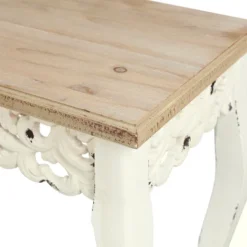 LuxenHome Victorian Off White And Natural Wood Console And Entry Table -LuxenHome GUEST ec7dd6c5 559e 4ff5 b099 a3e283018bc8