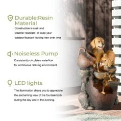LuxenHome 25” Puppy And Pitchers Pot Resin Outdoor Water Fountain With LED Lights, Outdoor And Indoor Waterfalls For Patio, Garden Decor Multicolored -LuxenHome GUEST ec8f6bd4 fd97 4e92 bca2 48abea73fff5
