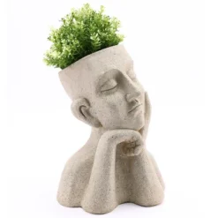 LuxenHome Speckled Beige MgO Thoughtful Bust Head Planter -LuxenHome GUEST ecdf7a94 5151 4da7 b726 141b62a1f42e