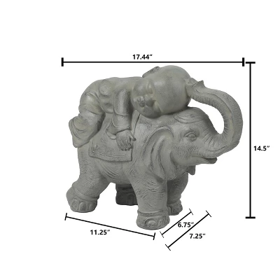 LuxenHome 14.5" Gray MgO Buddha Monk And Elephant Garden Statue 7 LuxenHome 14.5" Gray MgO Buddha Monk And Elephant Garden Statue - Image 7