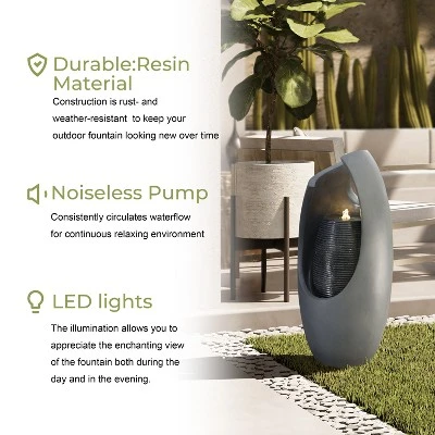 LuxenHome 28.5" Gray Resin Curve Column Sculpture Outdoor Water Fountain With Lights, Garden Waterfall Fountains Indoor And Outdoor Use 6 LuxenHome 28.5" Gray Resin Curve Column Sculpture Outdoor Water Fountain With Lights, Garden Waterfall Fountains Indoor And Outdoor Use - Image 6