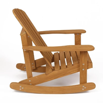LuxenHome Natural Brown Wood Outdoor Adirondack Rocking Chair 8 LuxenHome Natural Brown Wood Outdoor Adirondack Rocking Chair - Image 8