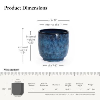 LuxenHome 12-Inch Ocean Blue Ceramic Planter Indoor Outdoor Plant Pot With Drainage Hole And Plug Modern Glazed Round Flower Pot Planter 2 LuxenHome 12-Inch Ocean Blue Ceramic Planter Indoor Outdoor Plant Pot With Drainage Hole And Plug Modern Glazed Round Flower Pot Planter - Image 2