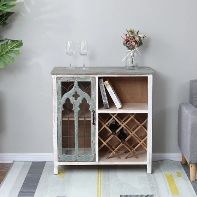 LuxenHome Distressed White And Gray Wood 1-Door Storage Wine Cabinet 1 LuxenHome Distressed White And Gray Wood 1-Door Storage Wine Cabinet