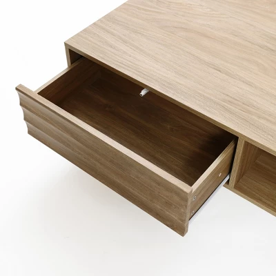 LuxenHome Mid-Century Modern Coffee Table, Wave Design Wood Table With Metal Legs, Drawer & Shelf, Farmhouse Accent Table For Living Room Brown 4 LuxenHome Mid-Century Modern Coffee Table, Wave Design Wood Table With Metal Legs, Drawer & Shelf, Farmhouse Accent Table For Living Room Brown - Image 4